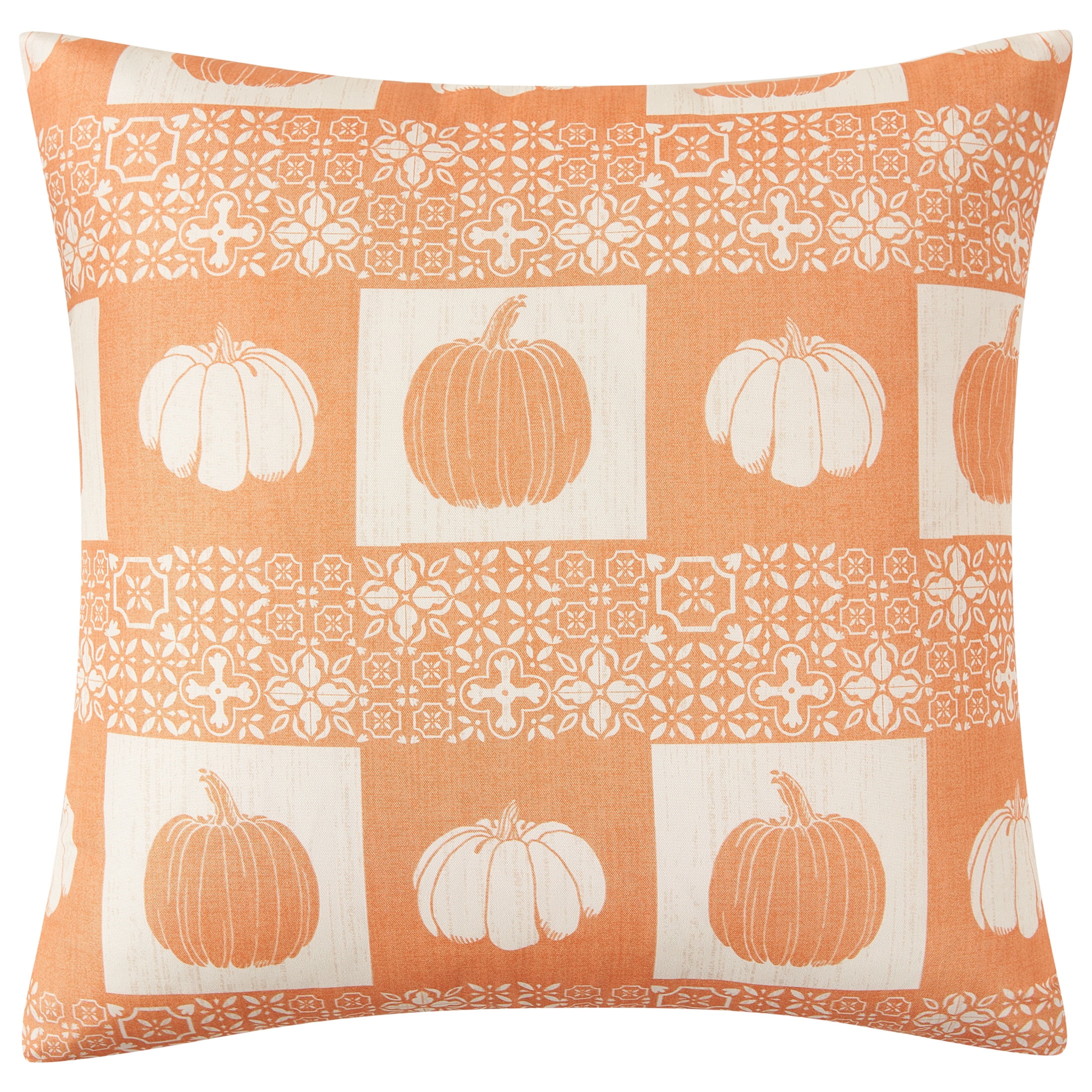 Mainstays 16" x 16" Reversible Decorative Outdoor Throw Pillow, Block Pumpkin