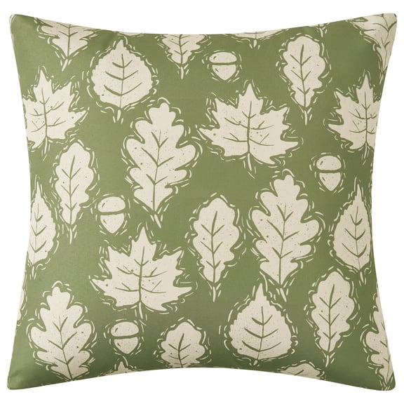 Mainstays 16" x 16" Reversible Decorative Outdoor Throw Pillow, Green Fall Leaf