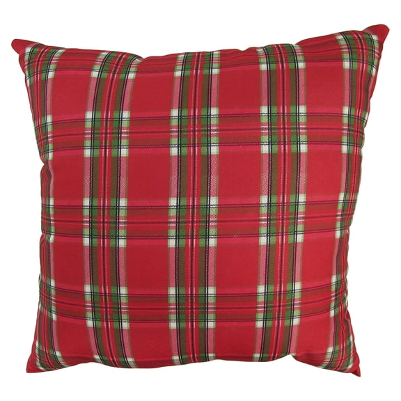 Mainstays Reversible Outdoor Throw Pillow, 16 in x 16 in, Red Plaid