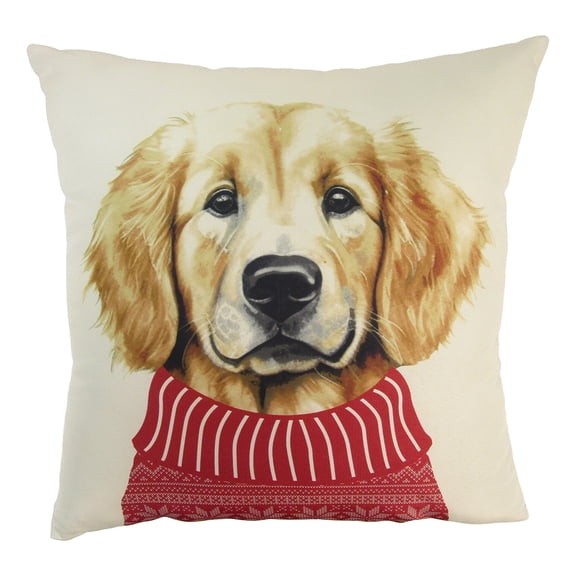 Mainstays 16" x 16" Reversible Decorative Outdoor Throw Pillow, Red Sweater Dog