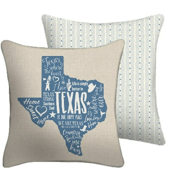 Mainstays 16" x 16" Texas Reversible Decorative Outdoor Throw Pillow, Beige/Blue