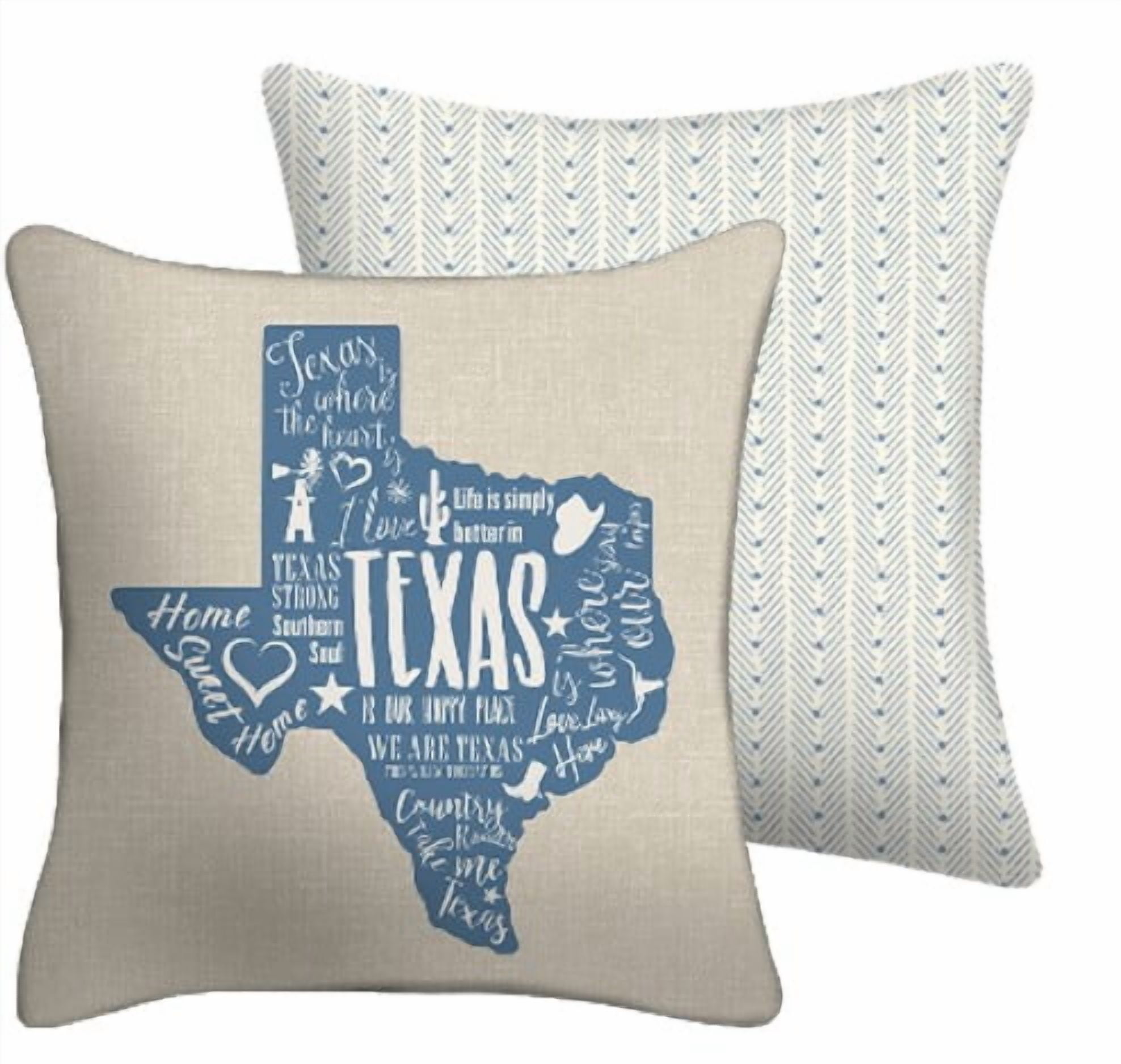 Mainstays 16 in x 16 in Texas Reversible Decorative Outdoor Throw Pillow, Beige/Blue