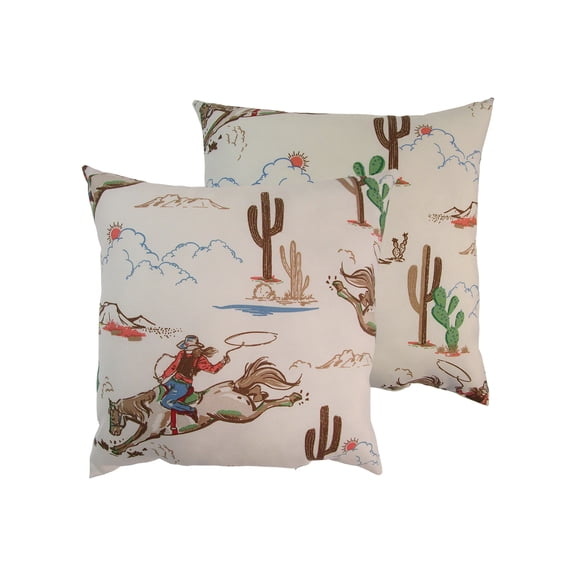 Mainstays 16" x 16" Reversible Decorative Outdoor Throw Pillow, Beige Cowboy