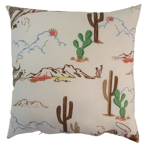Mainstays 16" x 16" Reversible Decorative Outdoor Throw Pillow, Beige Cowboy