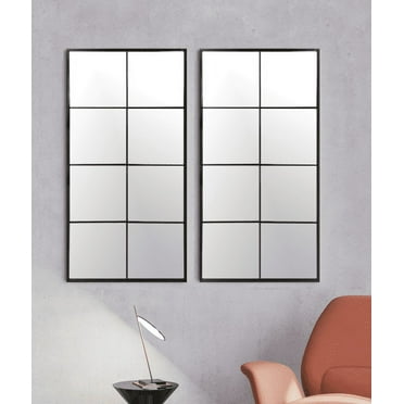 Mainstays 16" x 32" Black Windowpane Mirror Set, Set of 2