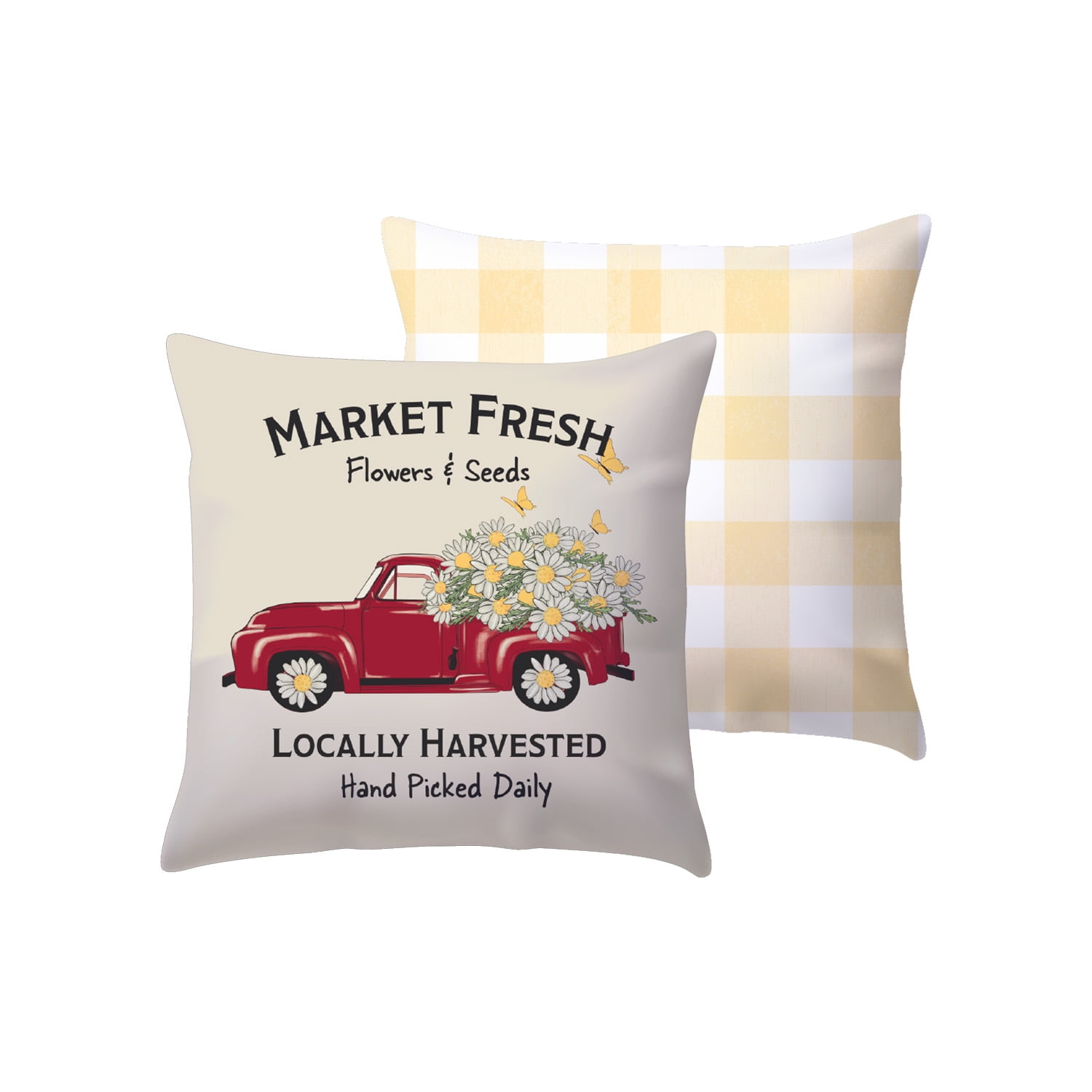 Mainstays 16x16 in Market Fresh Red Flower Truck Outdoor Reversible Throw Pillow, Multicolor
