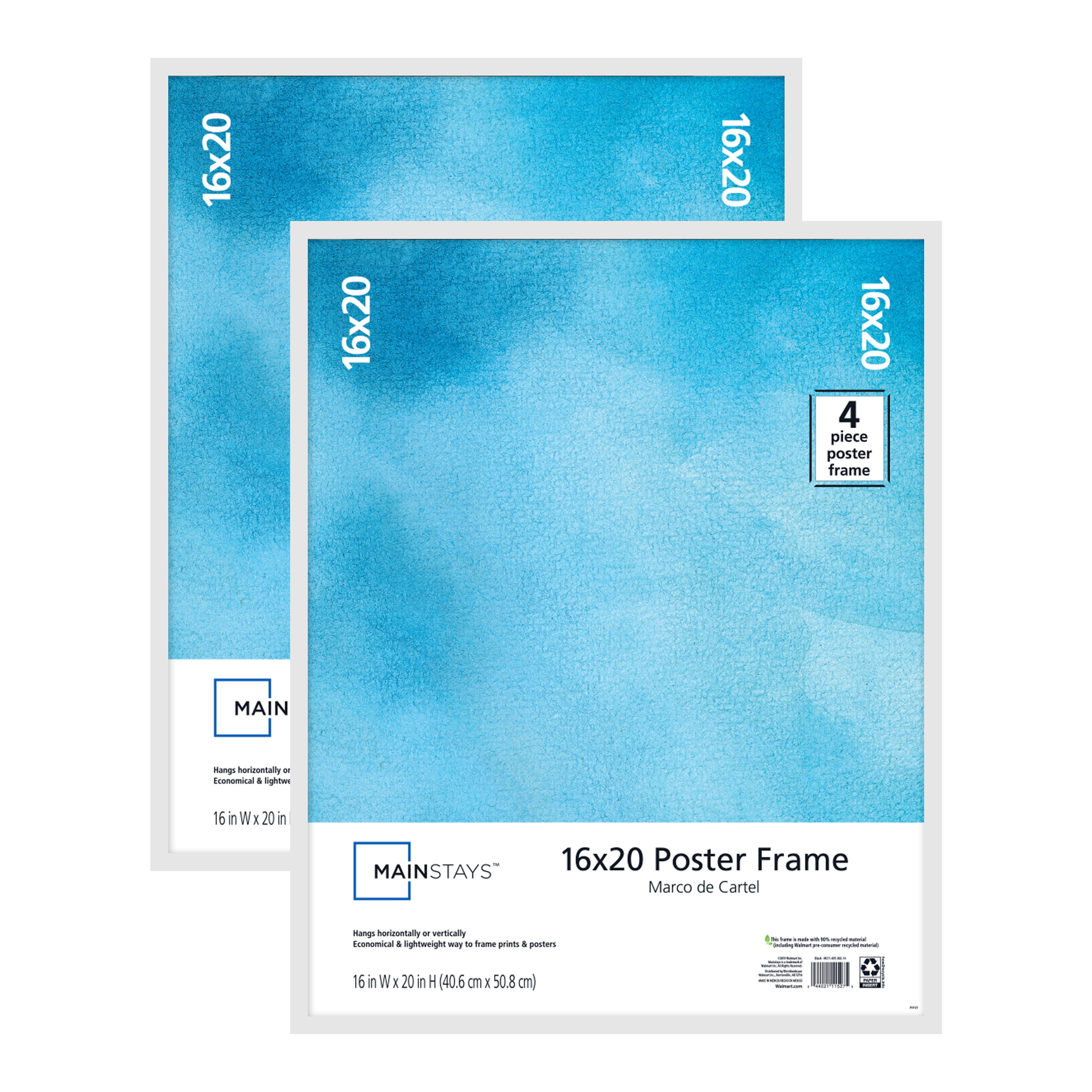 Mainstays 16x20 Basic Poster and Wall Picture Frame, White, Set of 2
