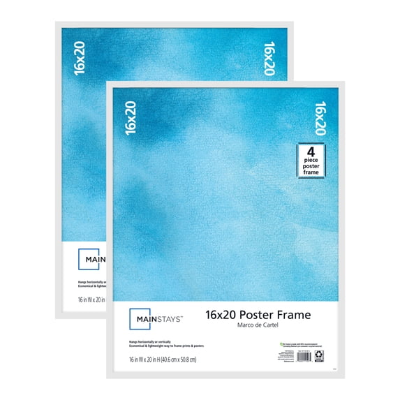 Mainstays 16x20 Basic Poster and Wall Picture Frame, White, Set of 2