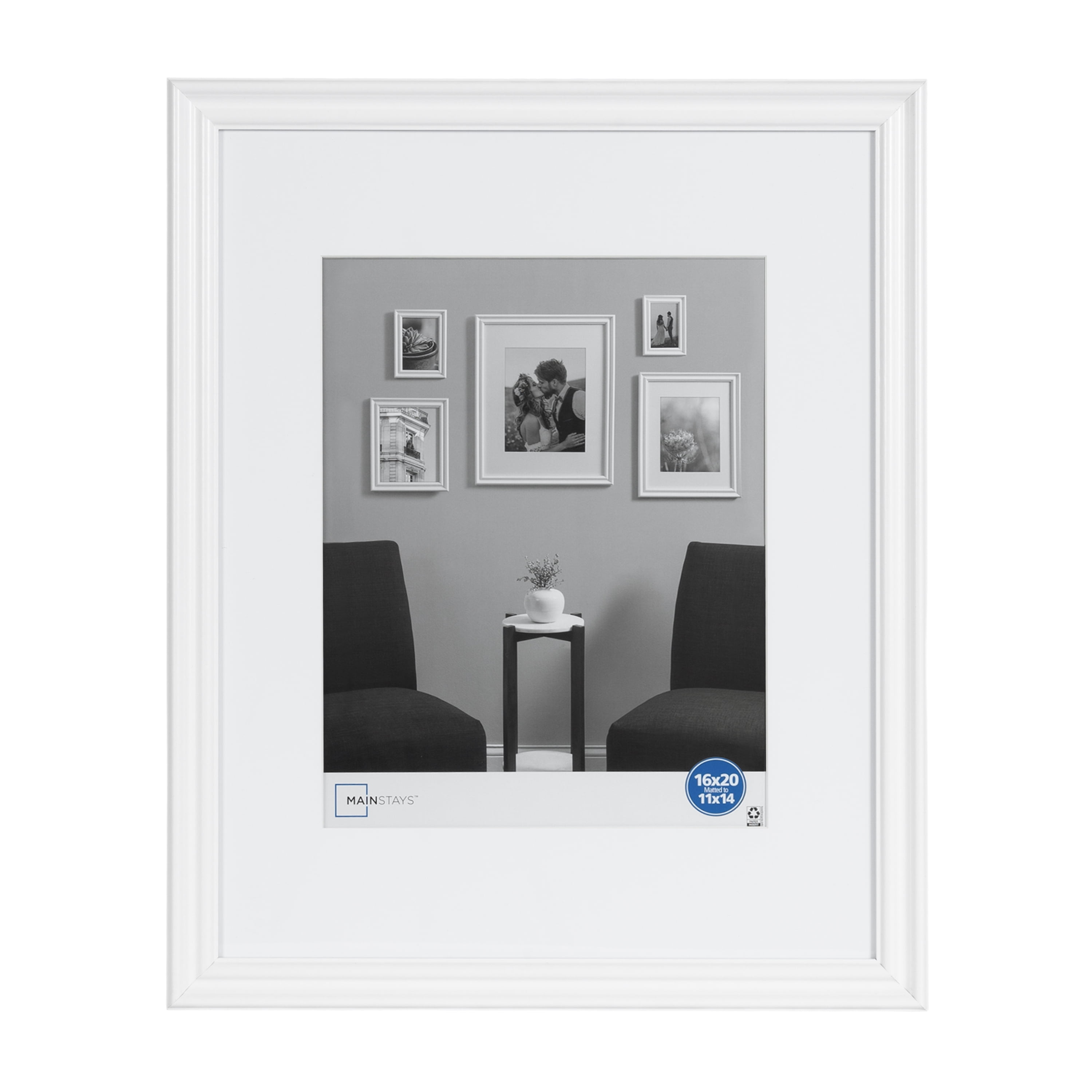 Maintsays 16x20 Matted to 11x14 Traditional Gallery Wall Picture Frame, White