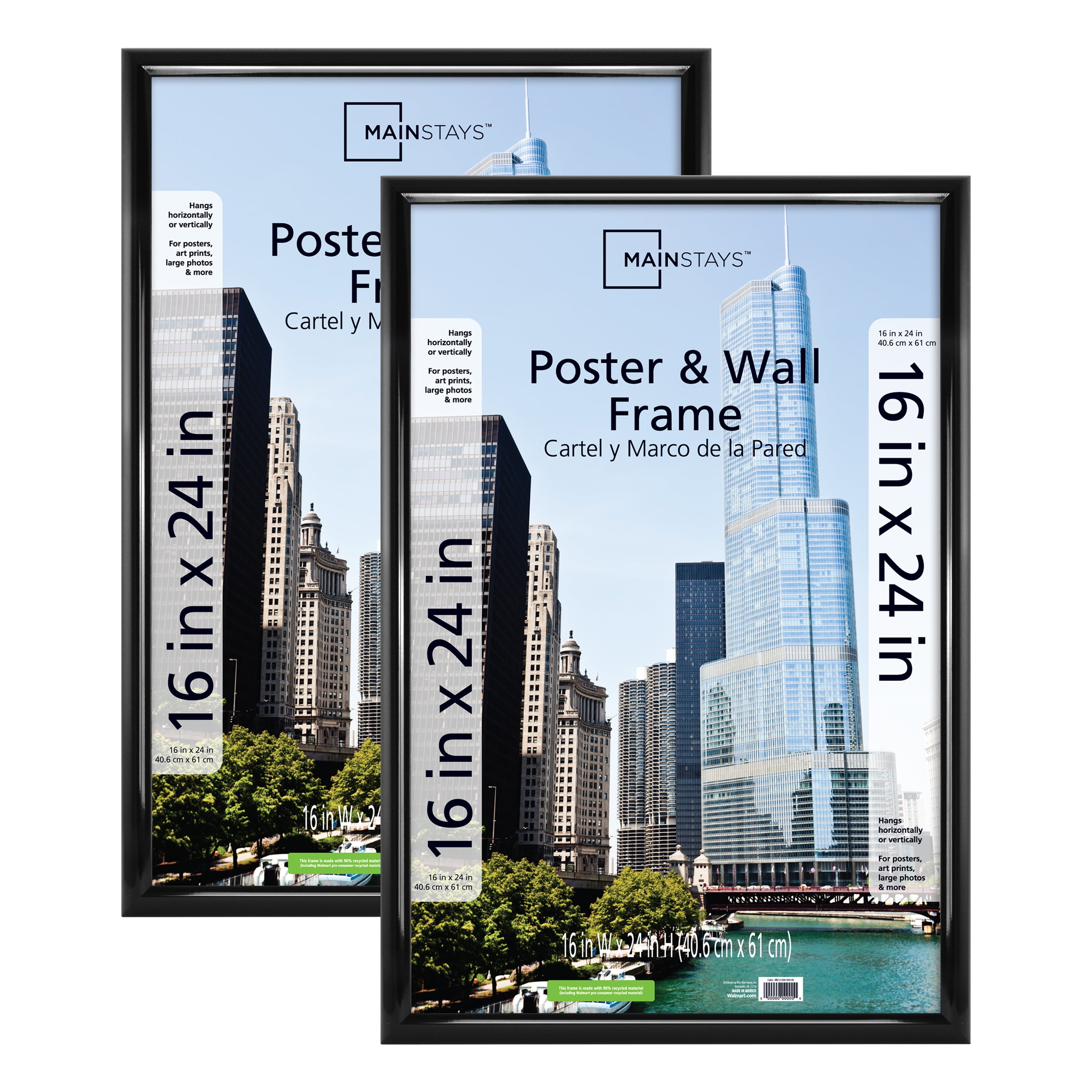 Mainstays 16x24 Rounded Black Poster Picture Frame Set of 2