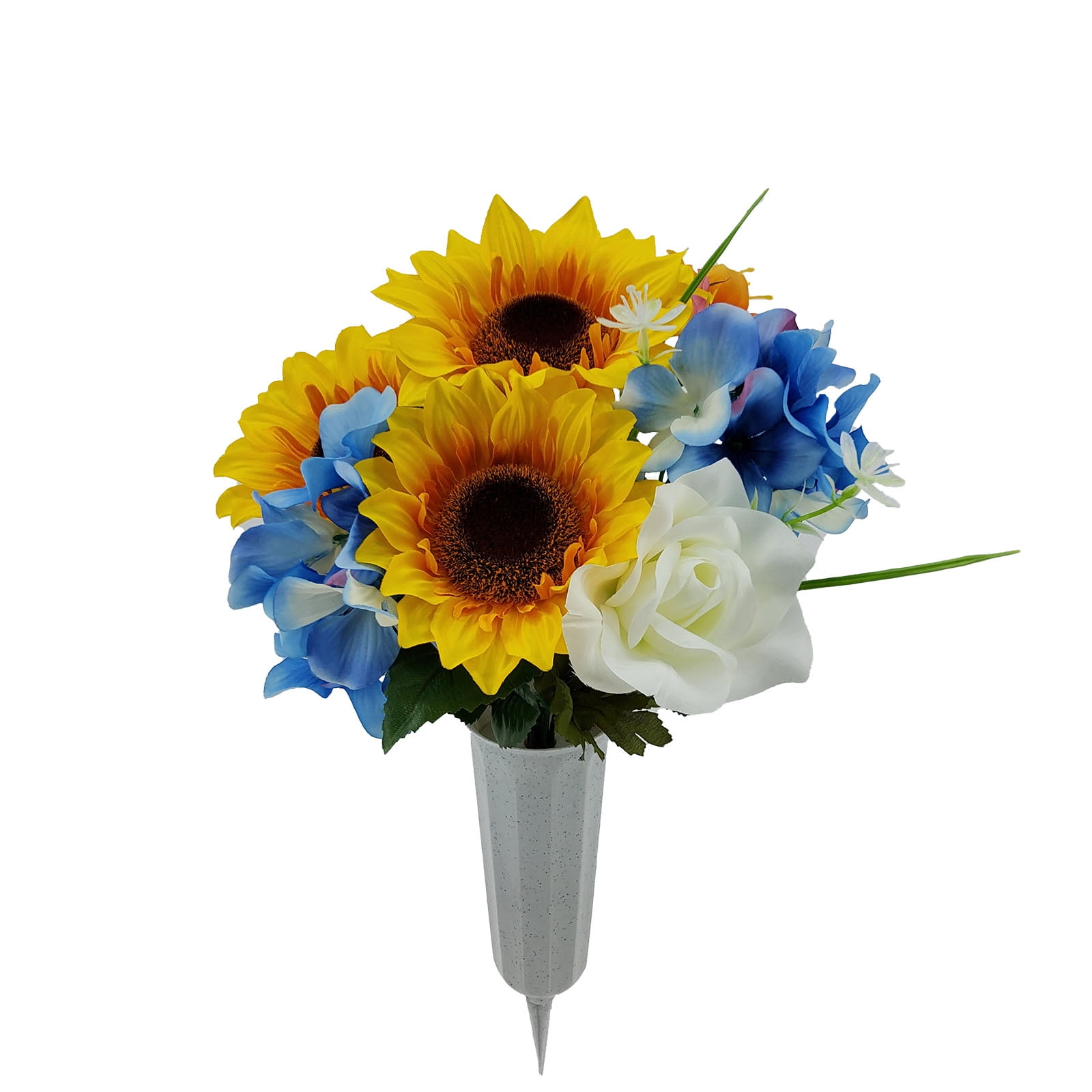 Mainstays 17.5" Artificial Cemetery Floral in Vase, Polyester Sunflower ...