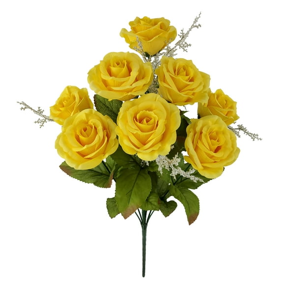 Mainstays 17.5 inch Artificial Flower Rose Bush, Yellow Color. Indoor Use.
