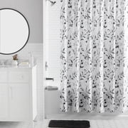 Mainstays 16-Piece Black and White Botanical Shower Curtain Bathroom Set   Fabric Curtain with Rug, Hooks, Soap Dispenser & Tray