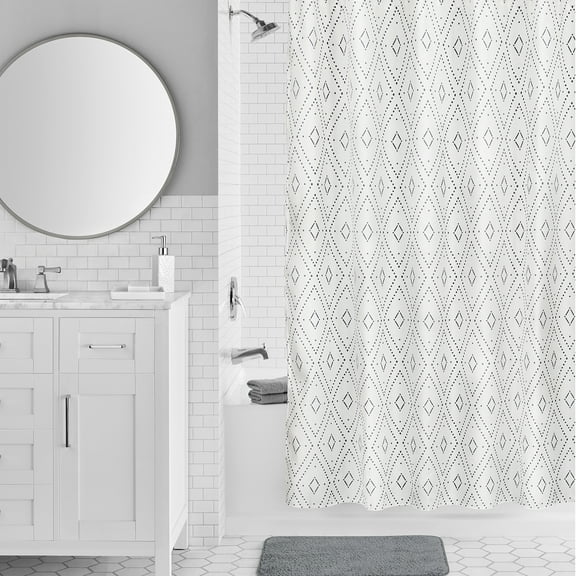 Mainstays 16-Piece Diamond Dot Polyester/Ceramic Shower Curtain & Bath Accessory Set, Multi-Color