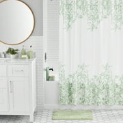 Mainstays 17-Piece Floral Polyester/Ceramic Shower Curtain & Bathroom Accessory Set, Green & White