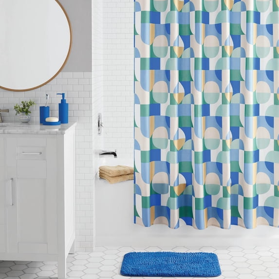 Mainstays 17-Piece Geometric Print Polyester/Plastic Shower Curtain & Bathroom Accessory Set