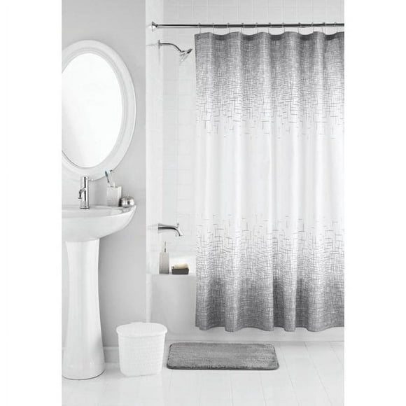 Mainstays 17-Piece Gray Weave Polyester/Ceramic Shower Curtain & Bathroom Accessory Set, Gray