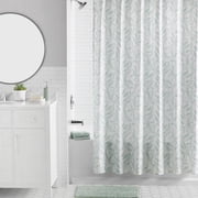 Mainstays 16-Piece Green Leaf Shower Curtain Bathroom Set - Fabric Curtain with Rug, Hooks, Soap Dispenser & Tray