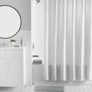 Mainstays 16-Piece Grey Diamond Geo Shower Curtain Bathroom Set – Fabric Curtain with Rug, Hooks, Soap Dispenser & Tray