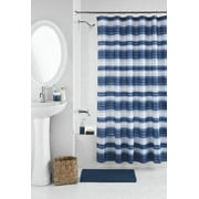 Mainstays 17-Piece Indigo Shibori Stripe Polyester/Ceramic Shower Curtain & Bathroom Accessory Set, Blue Print