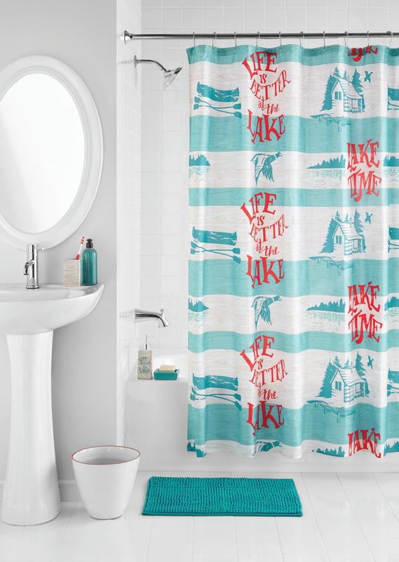 Mainstays 17-Piece Lake Time Bath Accessories Set, Polyester, Ceramic ...