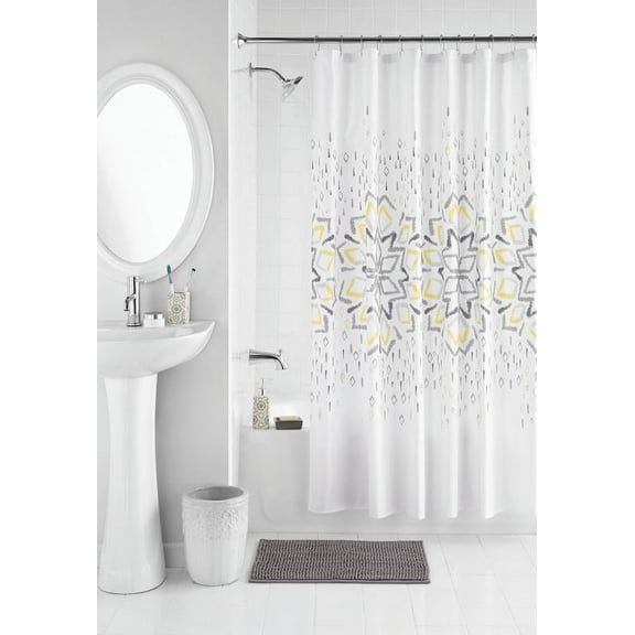 Mainstays 17-Piece Majestic Mandala Polyester/Ceramic Shower Curtain & Bathroom Accessory Set, White Print