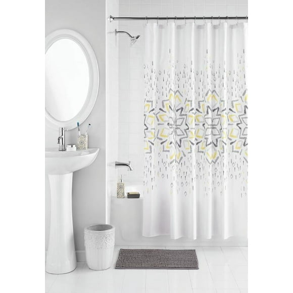Mainstays 17-Piece Majestic Mandala Polyester/Ceramic Shower Curtain & Bathroom Accessory Set, White Print