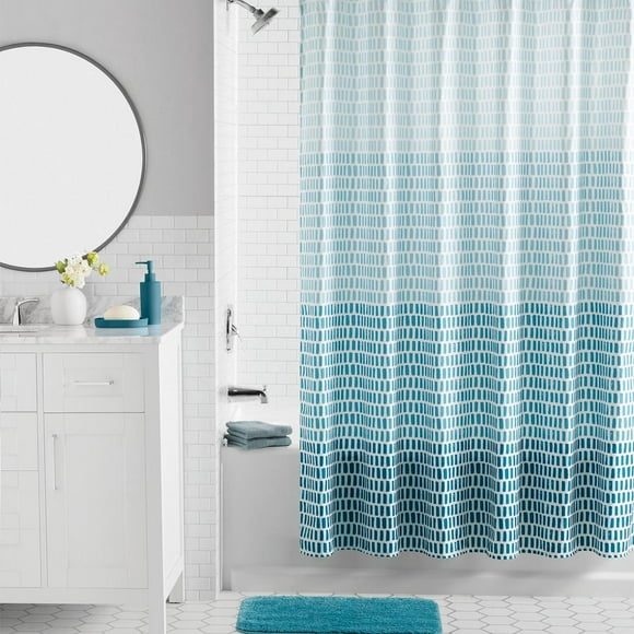 Mainstays 16-Piece Ombre Stripe Shower Curtain Bathroom Set  Blue Fabric Curtain with Rug, Hooks, Soap Dispenser & Accessories