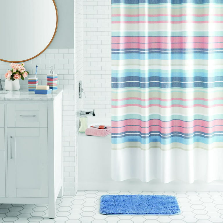 Mainstays 17-Piece Texas Born Polyester/Ceramic Shower Curtain & Bathroom  Accessory Set, Red, White & Blue Print