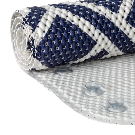 Mainstays 17 in. x 36 in. Cushioned Bathtub Mat, Navy Fretwork Pattern