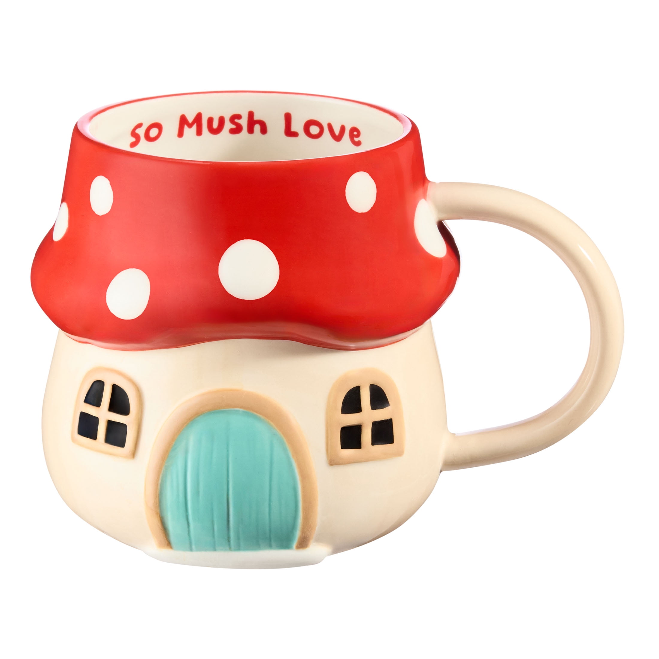 Mainstays 17.25 oz Red & Beige Mushroom Earthenware Mug