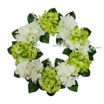 Mainstays 17in Indoor Artificial Hydrangea Wreath, Green Color. Made of Polyester.