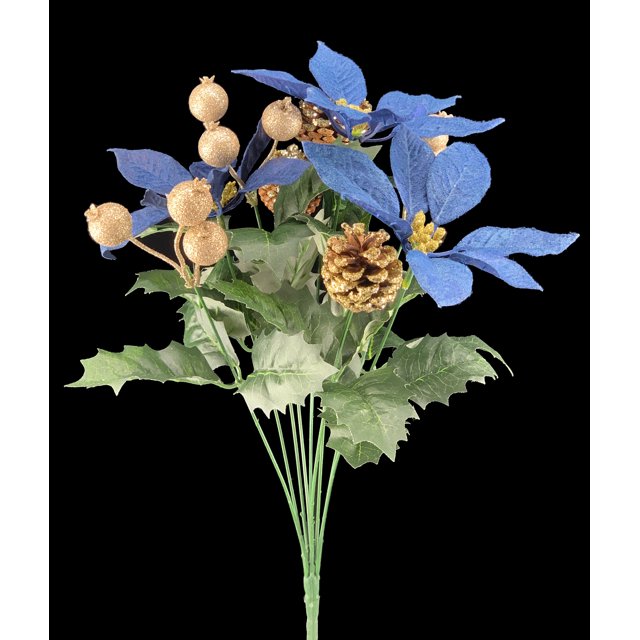 Mainstays 18.9 inch Blue Poinsettia and Berries Christmas Bush for