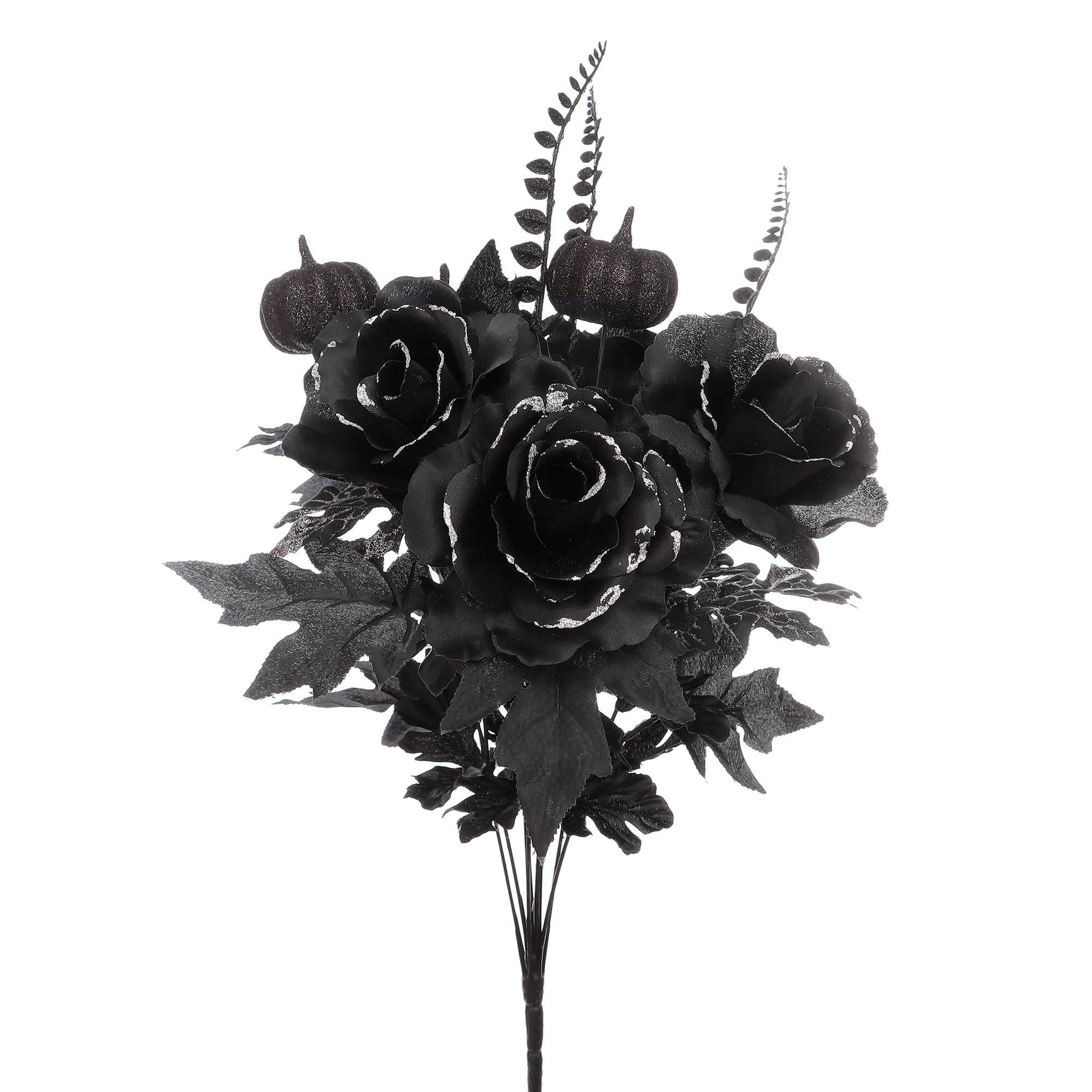 Mainstays 18'' Artificial Floral Glittered Rose Bouquet.Black & Silver,Decoration for indoor use only.