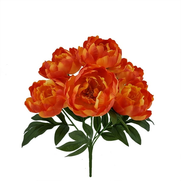 Mainstays 18" Artificial Flower Peony Bush, Orange Color