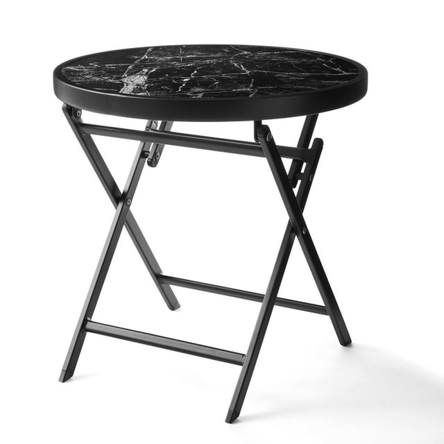 Mainstays 18" Greyson Square Black Marble Steel Round Folding Table