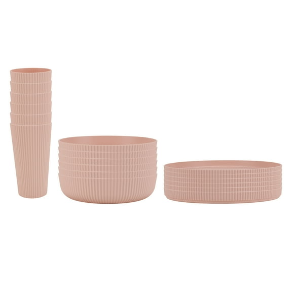 Mainstays 18-Piece Eco-Friendly Recycled Plastic Dinnerware Set, Pink