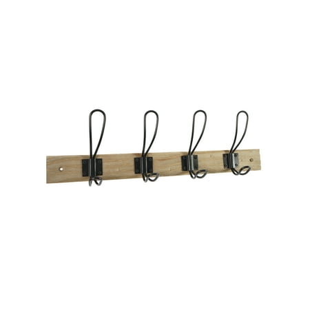 Mainstays 18 in. Wall Mounted Farmhouse Hook Rack, 4 Hooks, Rustic Gray with Matte Black