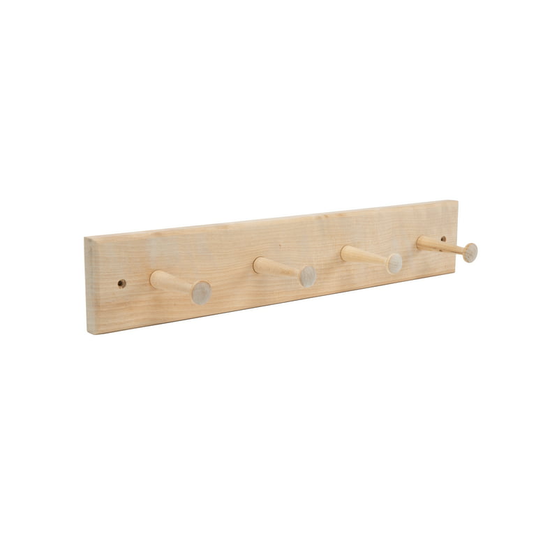 Mainstays 18 In. Wall Mounted Unfinished Wood Hook Rack, 4 Pegs -  Walmart.Com