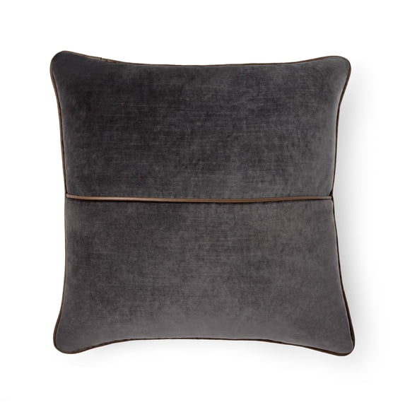 Mainstays 18 in x 18 in Black Velvet Decorative Pillow with Faux Leather Trim, Polyester