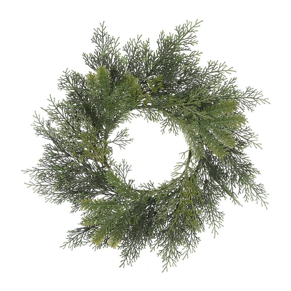 Mainstays 18 inch Artificial Green Pine Round Wreath, for Door or Wall, Metal Base