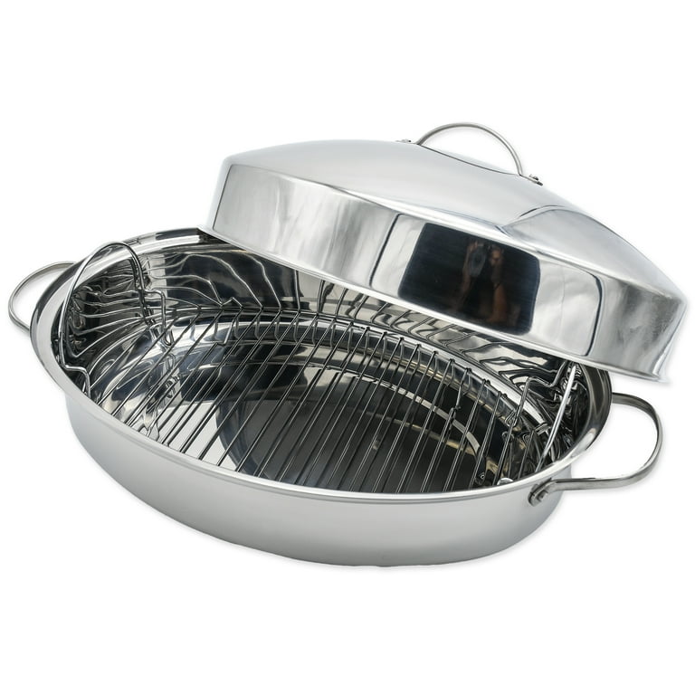 Large Stainless Steel Roasting Pan with Nonstick Rack