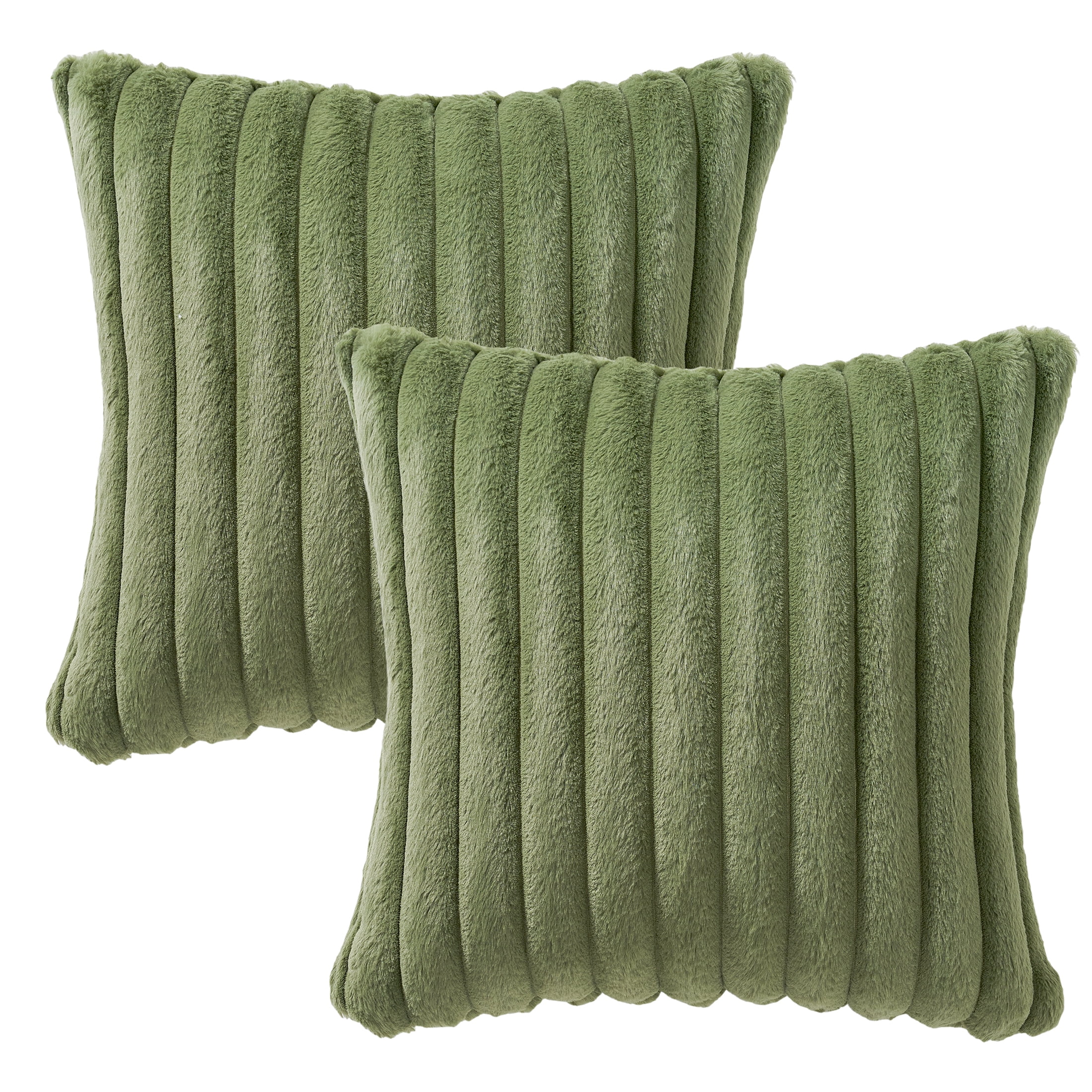Mainstays 18" x 18" Bay Leaf Green Channel Faux Fur Decorative Pillow Covers (2 Count)