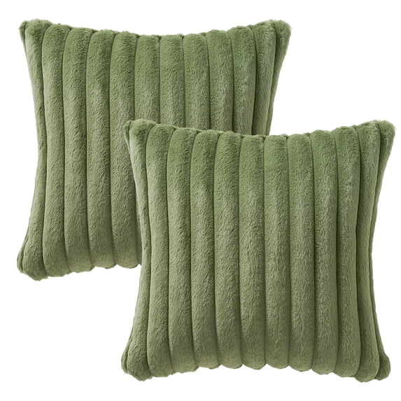 Mainstays 18" x 18" Bay Leaf Green Channel Faux Fur Decorative Pillow Covers (2 Count)