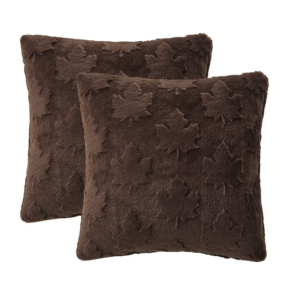 Mainstays 18" x 18" Brown Carved Faux Fur Leaves Decorative Pillows (2 Count)