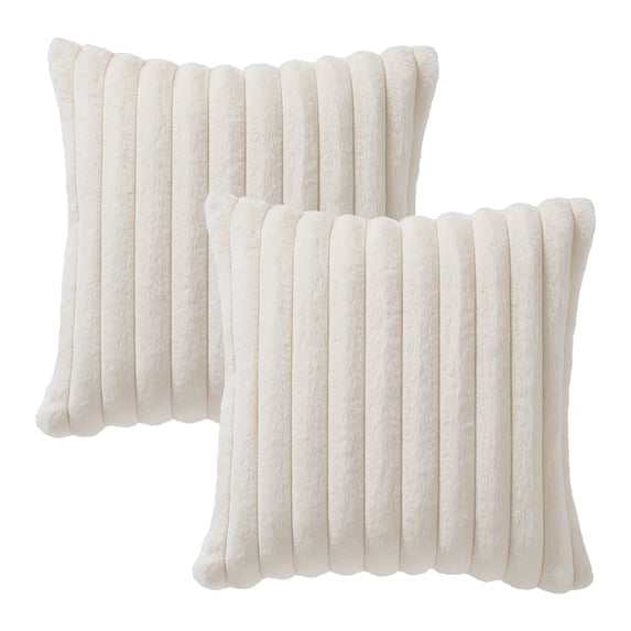 Mainstays 18" x 18" Ivory Channel Faux Fur Decorative Pillow Covers (2 Count)