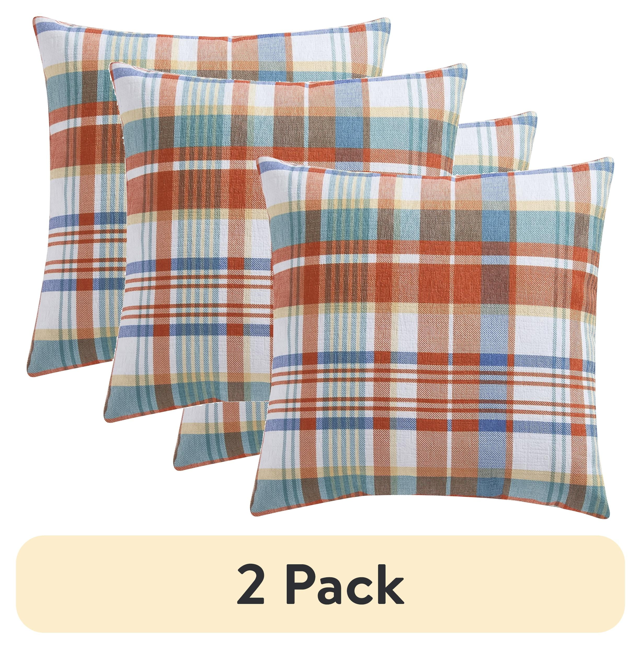 18" x 18" Multicolor Plaid Chenille Decorative Pillow Set