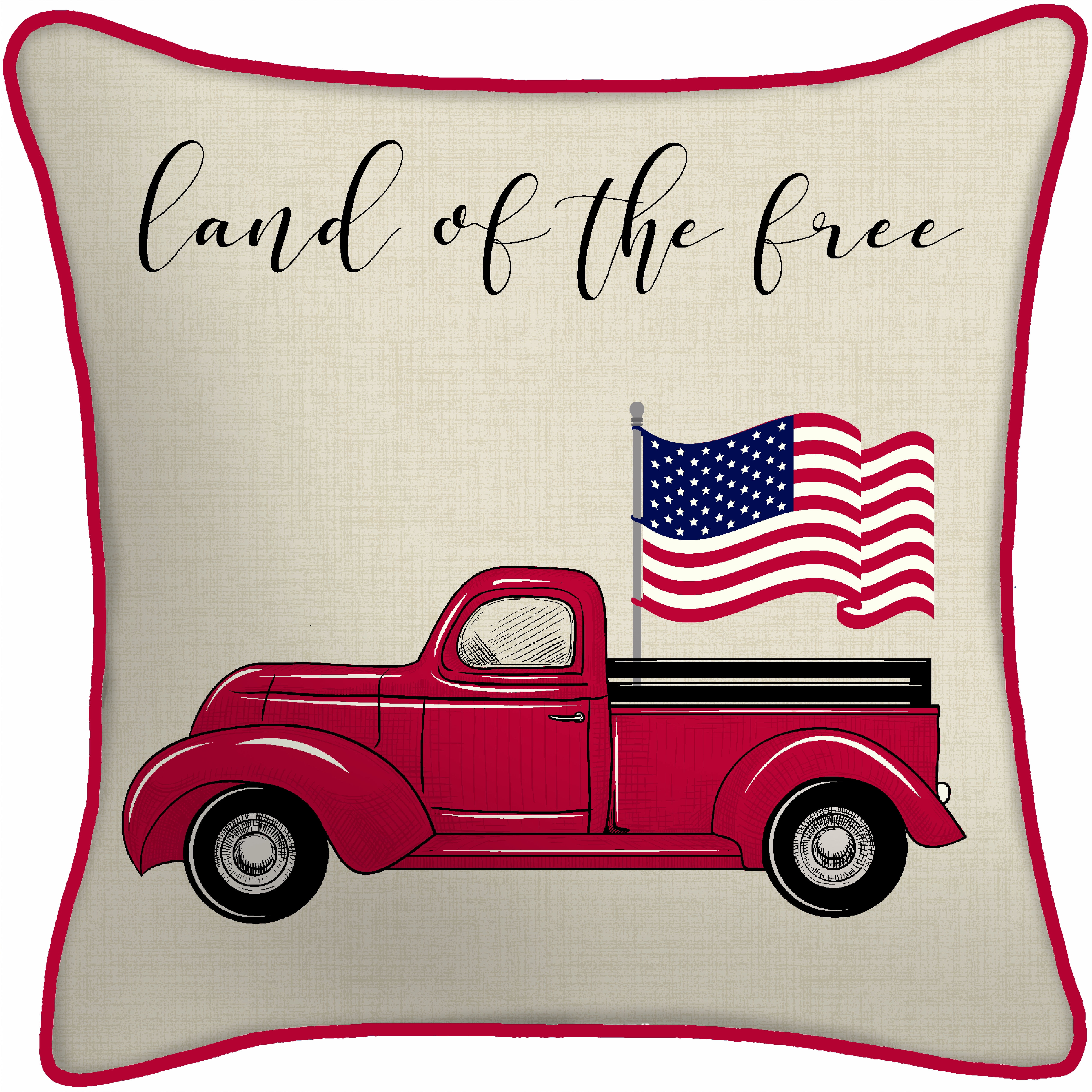 Mainstays 18" x 18" Red Novelty Truck Land of the Free Square Outdoor Throw Pillow (2 Pack)