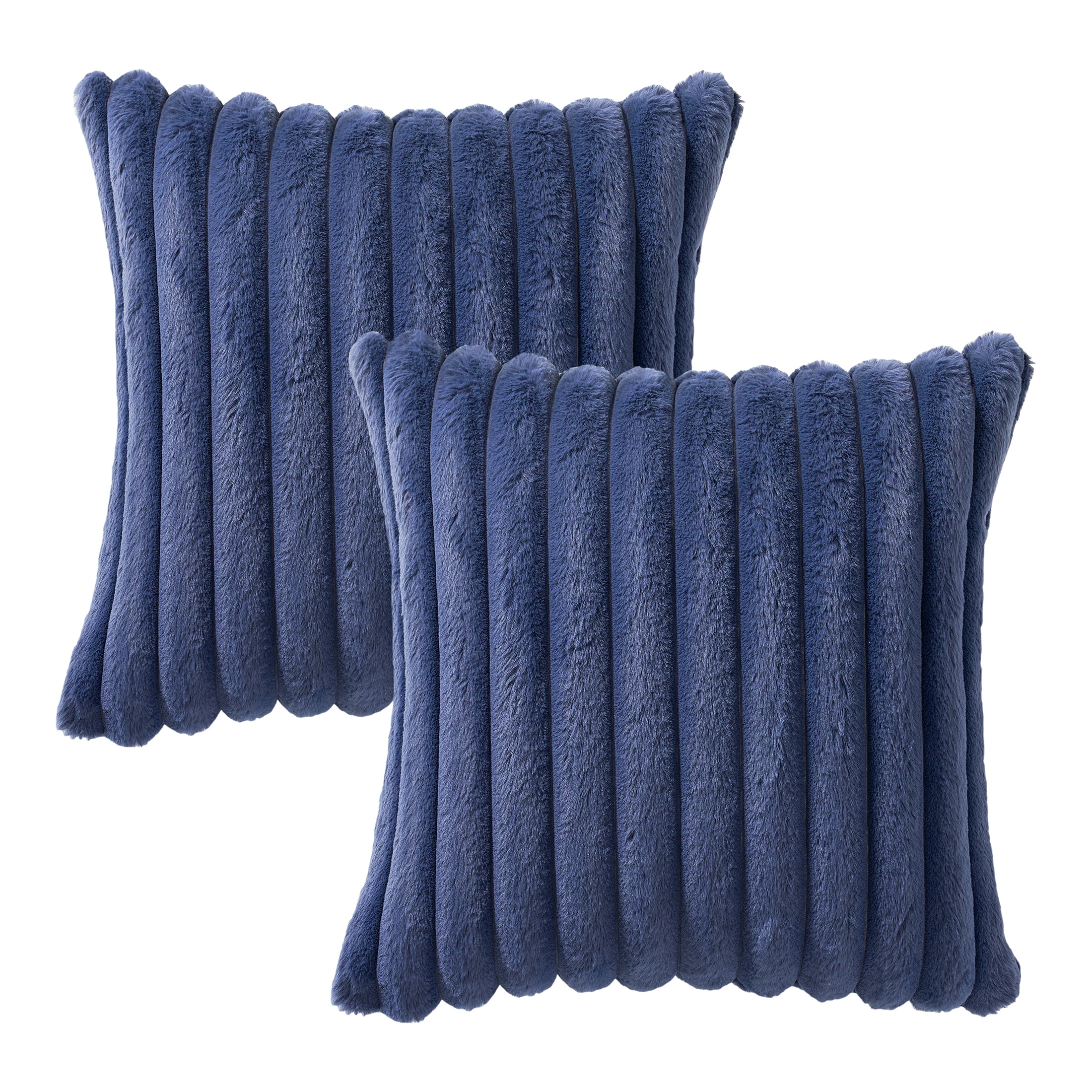 Mainstays 18" x 18" Washed Indigo Channel Faux Fur Decorative Pillow Covers (2 Count)