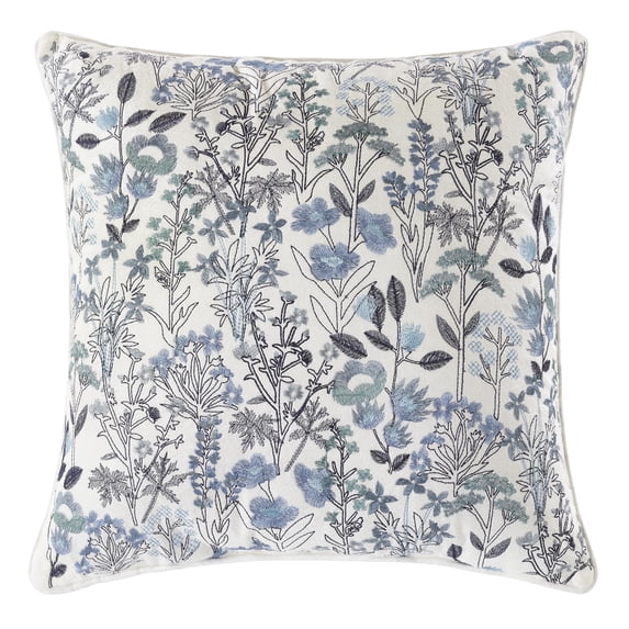 Mainstays 18"x18" Blue Embroidered Floral Decorative Throw Pillow